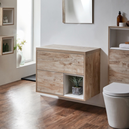 Light Oak 800mm Wall Hung Open Shelf Vanity Unit Milano Bexley - thumbnail 4