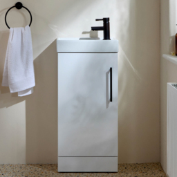 Milano Lurus - White 400mm Modern Cloakroom Vanity Unit with Basin and Black T-Bar Handle