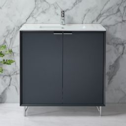 Milano Edge - Anthracite 810mm Modern Vanity Unit with Basin and Chrome Finger Pull Handles