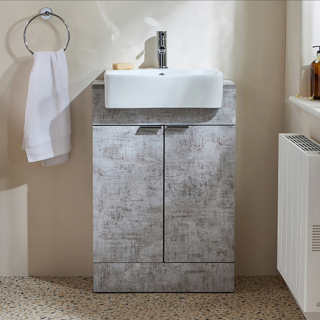 Milano Lurus - Concrete Grey 550mm Modern Vanity Unit with Basin and Chrome Finger Pull Handles