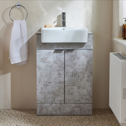 Milano Lurus - Concrete Grey 550mm Modern Vanity Unit with Basin and Chrome Finger Pull Handles