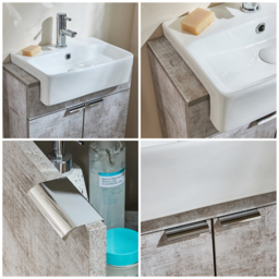 Concrete Grey Modern 550mm Free Standing Sink Vanity Unit with Chrome Pull Handles - thumbnail 4