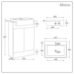 Concrete Grey Modern 550mm Free Standing Sink Vanity Unit with Chrome Pull Handles - thumbnail 5