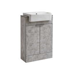 Concrete Grey Modern 550mm Free Standing Sink Vanity Unit with Chrome Pull Handles - thumbnail 3