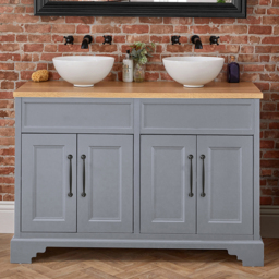 Milano Thornton - Light Grey 1210mm Traditional Vanity Unit with Round Countertop Basins and Classic T-Bar Black Handles