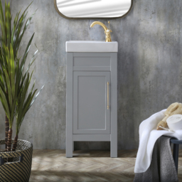 Milano Aston - Light Grey 400mm Traditional Cloakroom Vanity Unit with Basin and Brushed Brass Classic T-Bar Handle