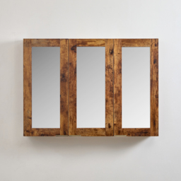 Milano Lurus - Dark Oak Modern Mirrored Cabinet - 900mm x 650mm - Aged Gold Finger Pull Handles