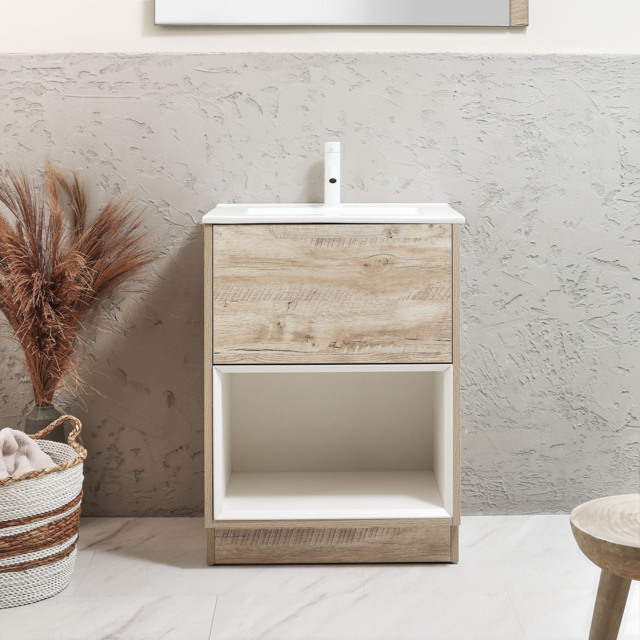 Milano Bexley - 612mm Light Oak Open Shelf Vanity Unit with Chalk Basin