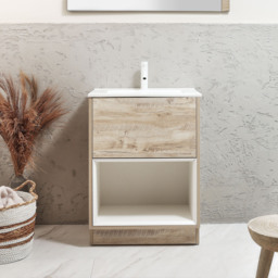 Milano Bexley - 612mm Light Oak Open Shelf Vanity Unit with Chalk Basin