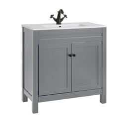 Milano Aston - Light Grey 800mm Traditional Vanity Unit with Basin and Black Classic Round Handles