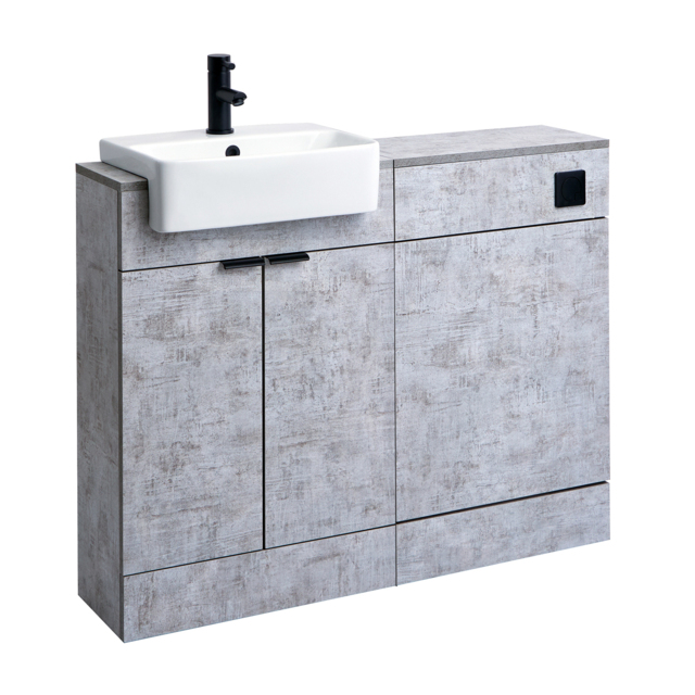 Milano Lurus - 1050mm Concrete Grey Modern Vanity and WC Combination Unit (Excluding Pan) - Black Finger Pull Handles