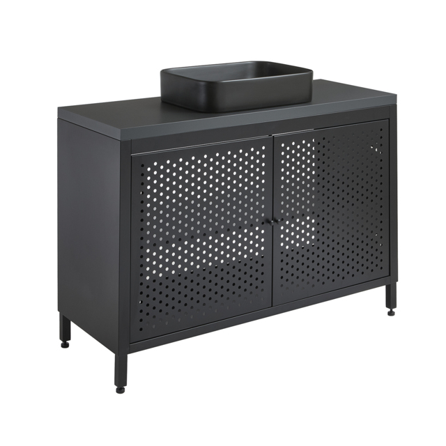 Milano Beswick - Black Metal 1200mm Vanity Unit with Black Grey Countertop and Elements Rectangular Graphite Basin