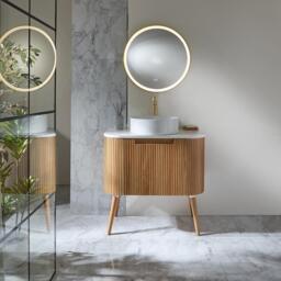 Luxury Fluted Floor Standing Curved Oak Vanity Unit & Round Basin 800mm - thumbnail 2