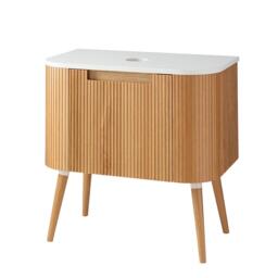 Luxury Fluted Floor Standing Curved Oak Vanity Unit & Round Basin 800mm - thumbnail 8