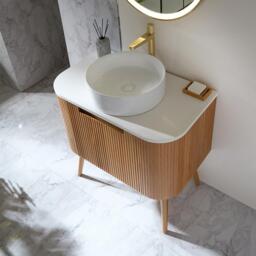 Luxury Fluted Floor Standing Curved Oak Vanity Unit & Round Basin 800mm - thumbnail 4