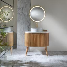 Luxury Fluted Floor Standing Curved Oak Vanity Unit & Round Basin 800mm - thumbnail 3