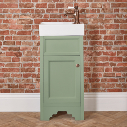 Milano Thornton - Pastel Green 400mm Traditional Cloakroom Vanity Unit with Basin and Classic Round Aged Bronze Handle