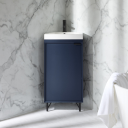 Milano Edge - Navy Blue 450mm Modern Cloakroom Corner Vanity Unit with Basin and Black Finger Pull Handle