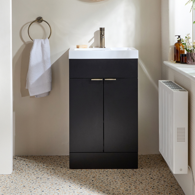 Milano Lurus - Black Grey 500mm Modern Vanity Unit with Basin and Aged Gold Finger Pull Handles