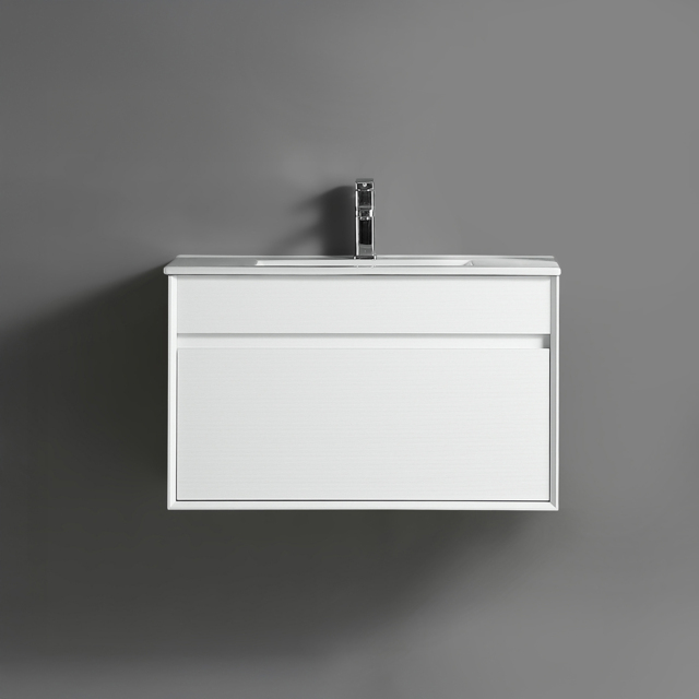 Milano Bromley - Fluted White 810mm Waterproof Wall Hung Modern Vanity Unit with Basin