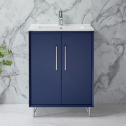 Milano Edge - Navy Blue 610mm Modern Vanity Unit with Basin and Chrome T-Bar Handles