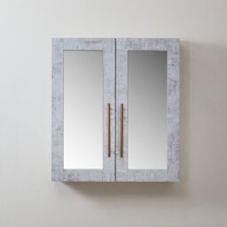 Milano Lurus - Concrete Grey Modern Mirrored Cabinet - 600mm x 650mm - Brushed Copper T-Bar Handles