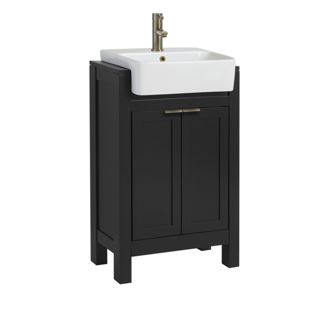 Milano Aston - Black Grey 550mm Traditional Vanity Unit with Basin and Aged Gold Modern Finger Pull Handles
