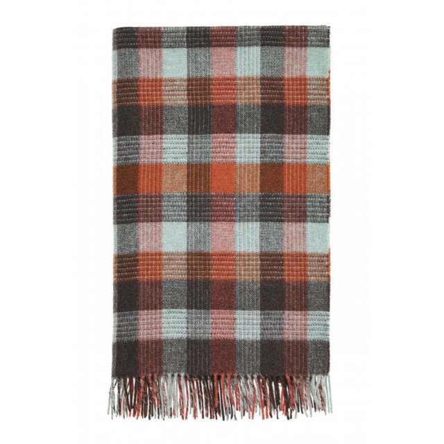 Bronte By Moon Merino Lambswool Patchwork Throw - Aqua/Rust