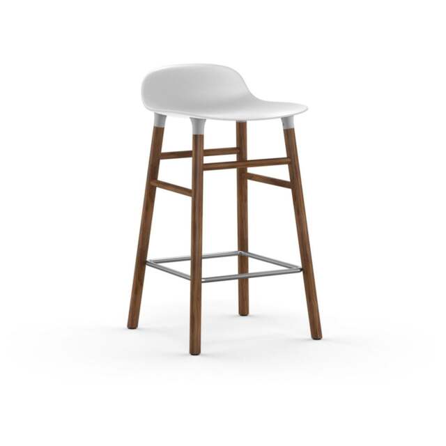 Normann Copenhagen Form Barstool - Wood - 65cm - White - Walnut Legs Shell Colour: White, Leg Colour: Walnut - image 1