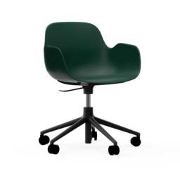 Normann Copenhagen Form Armchair Swivel - 5 Wheel - Gas Lift - Green - Black Legs Shell Colour: Green, Leg Colour: Black