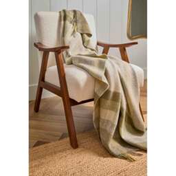 Bronte By Moon Woodale Stripe/Check Pure New Wool Throw - Olive Green - thumbnail 2