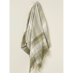 Bronte By Moon Woodale Stripe/Check Pure New Wool Throw - Olive Green