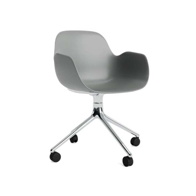 Normann Copenhagen Form Armchair Swivel - 4 Wheel - Grey - Aluminium Legs Shell Colour: Grey, Leg Colour: Aluminium