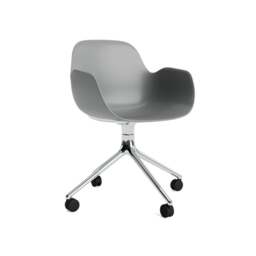Normann Copenhagen Form Armchair Swivel - 4 Wheel - Grey - Aluminium Legs Shell Colour: Grey, Leg Colour: Aluminium