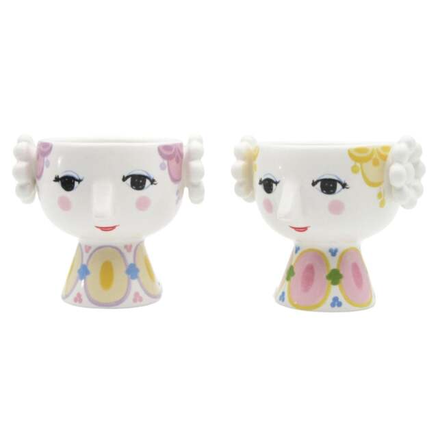 Bjorn Wiinblad Eva Tealight Holders - Set of 2 - Yellow/Lavender - 6.5cm - image 1
