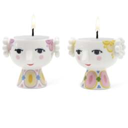 Bjorn Wiinblad Eva Tealight Holders - Set of 2 - Yellow/Lavender - 6.5cm - thumbnail 2