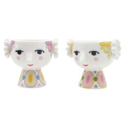Bjorn Wiinblad Eva Tealight Holders - Set of 2 - Yellow/Lavender - 6.5cm - thumbnail 1