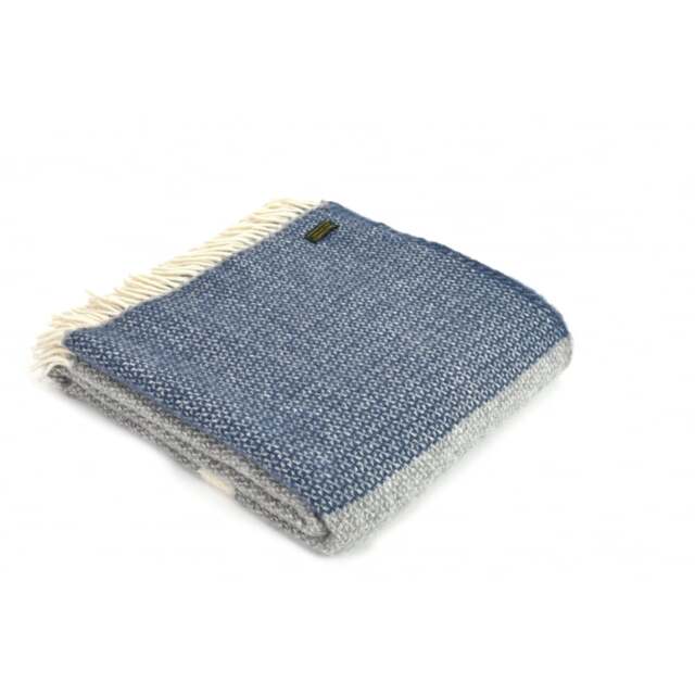 Tweedmill Textiles Pure New Wool Illusion Panel Throw - Blue Slate/Grey