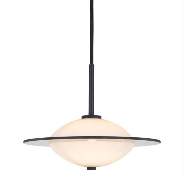 Halo Design Orbit Pendant Light - O 24cm - Opal Glass - Black Metal Size: O 24cm, Colour: Black