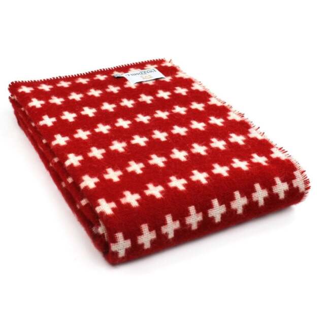 Tweedmill Textiles Pure New Wool Cross Throw - Red - 200 x 140 cm - image 1