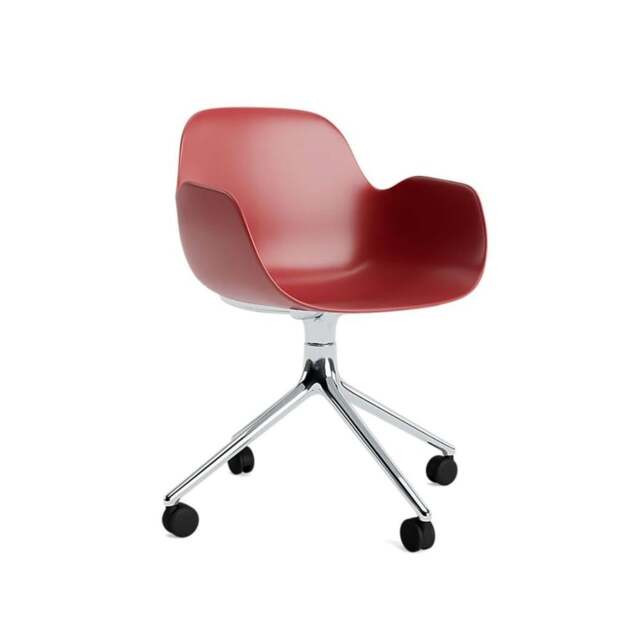 Normann Copenhagen Form Armchair Swivel - 4 Wheel - Red - Aluminium Legs Shell Colour: Red, Leg Colour: Aluminium