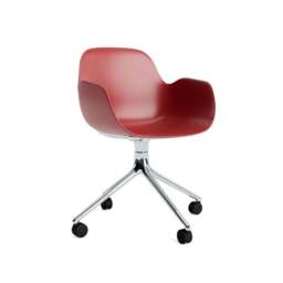 Normann Copenhagen Form Armchair Swivel - 4 Wheel - Red - Aluminium Legs Shell Colour: Red, Leg Colour: Aluminium