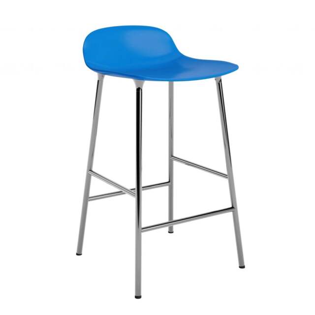 Normann Copenhagen Form Barstool - 65cm - Bright Blue - Chrome Legs Shell Colour: Bright Blue, Leg Colour: Chrome - image 1