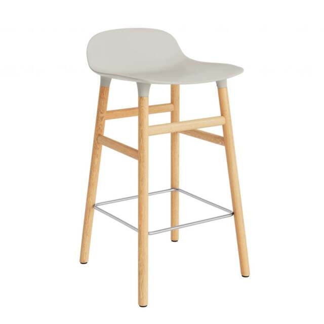 Normann Copenhagen Form Barstool - Wood - 65cm - Light Grey - Oak Legs Shell Colour: Light Grey, Leg Colour: Oak - image 1