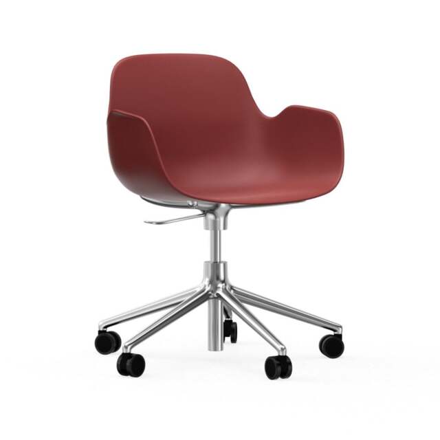 Normann Copenhagen Form Armchair Swivel - 5 Wheel - Gas Lift - Red - Aluminium Legs Shell Colour: Red, Leg Colour: Aluminium - image 1