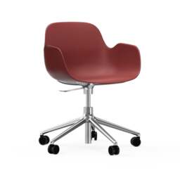 Normann Copenhagen Form Armchair Swivel - 5 Wheel - Gas Lift - Red - Aluminium Legs Shell Colour: Red, Leg Colour: Aluminium