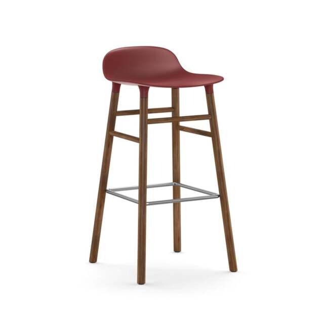 Normann Copenhagen Form Barstool - Wood - 75cm - Red - Walnut Legs Shell Colour: Red, Leg Colour: Walnut - image 1