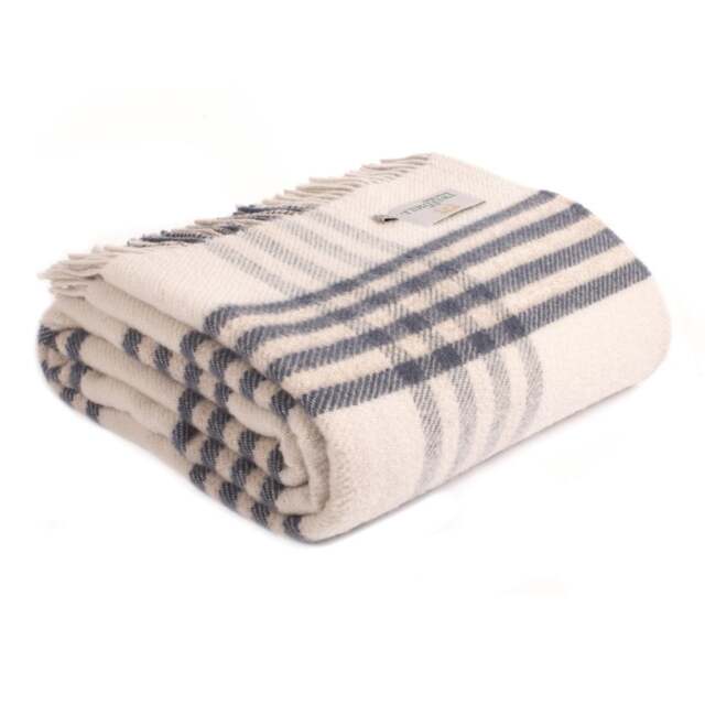 Tweedmill Textiles Extra Large Pure New Wool Hex Check Throw - Blue Slate