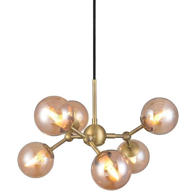 Halo Design Atom Mini 6 Light Chandelier - O45cm - Antique Brass / Amber Glass Colour: Antique Brass / Amber Glass - image 1