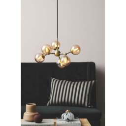 Halo Design Atom Mini 6 Light Chandelier - O45cm - Antique Brass / Amber Glass Colour: Antique Brass / Amber Glass - thumbnail 2